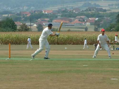 Tim Simpson batting against Malta