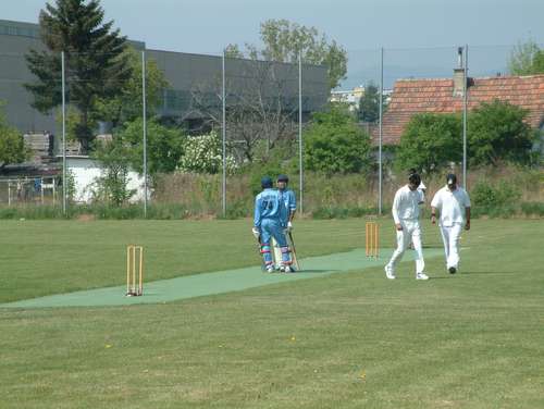 FCCC batsmen confer between overs